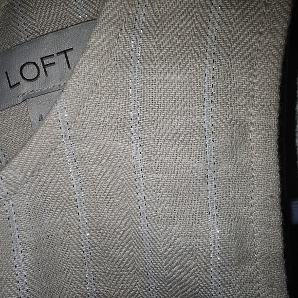 LOFT Linen Blend Sleeveless Shift Dress Size 4 Beige Shimmer Stripe A-Line - Picture 4 of 12